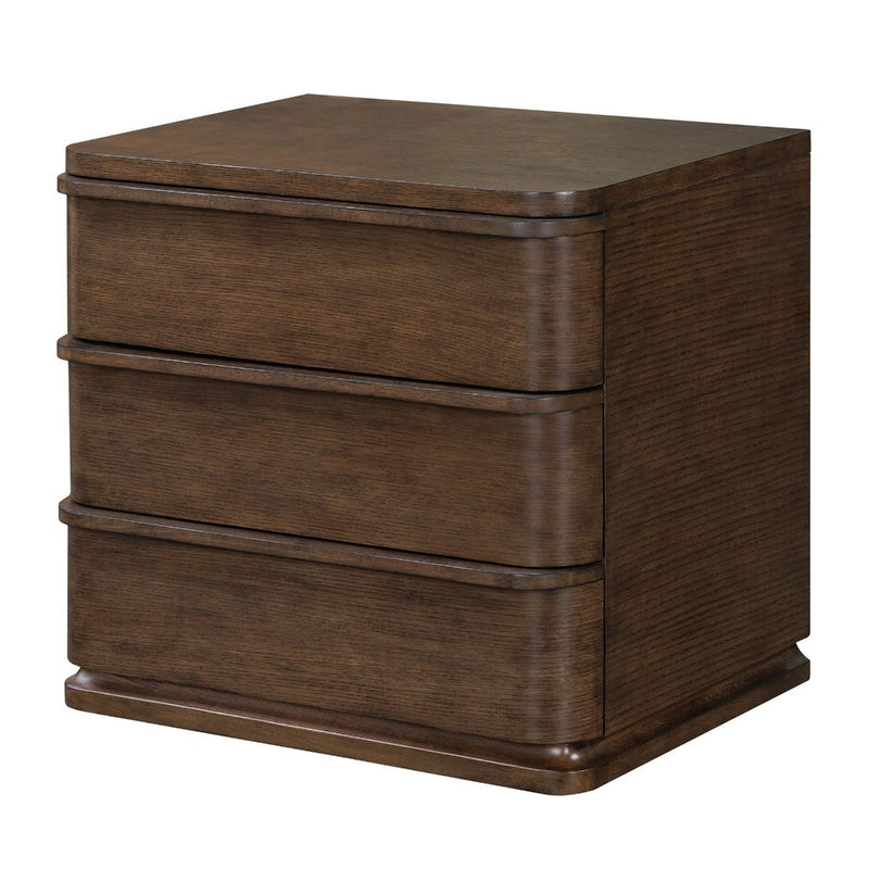 ACME Zoey brown oak accent nightstand with a sleek modern design and storage drawer, perfect for bedroom decor.