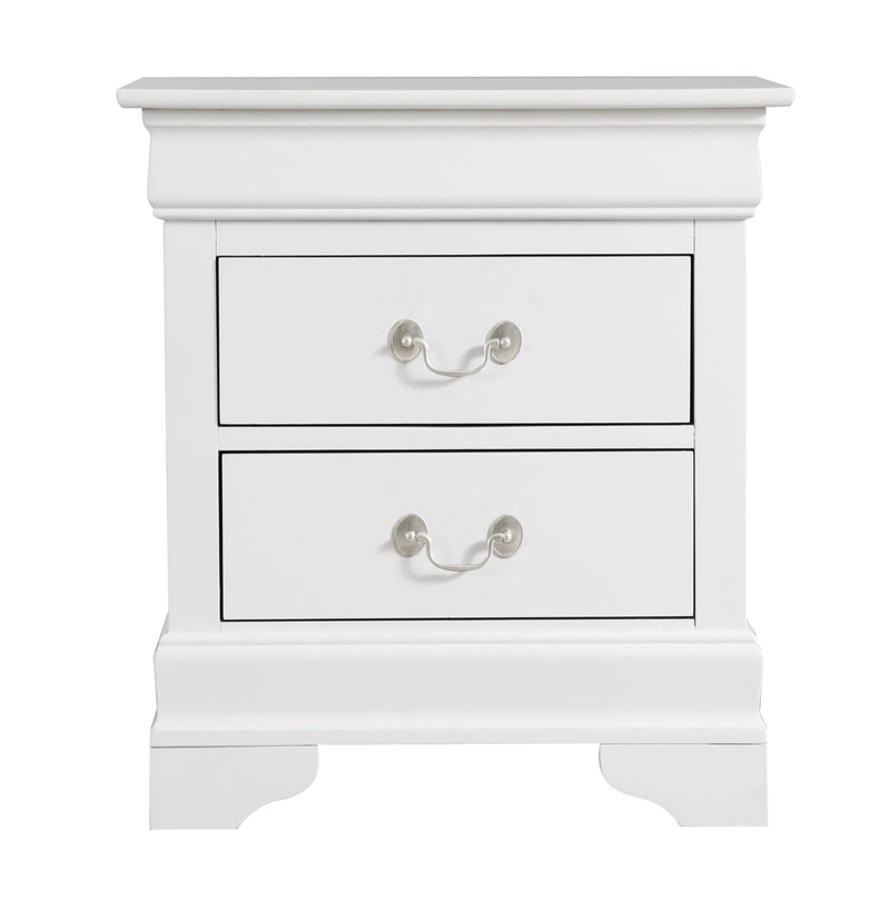 Louis Phillipe wood accent nightstand by Glory Furniture featuring a sleek design and storage drawer for bedroom decor.