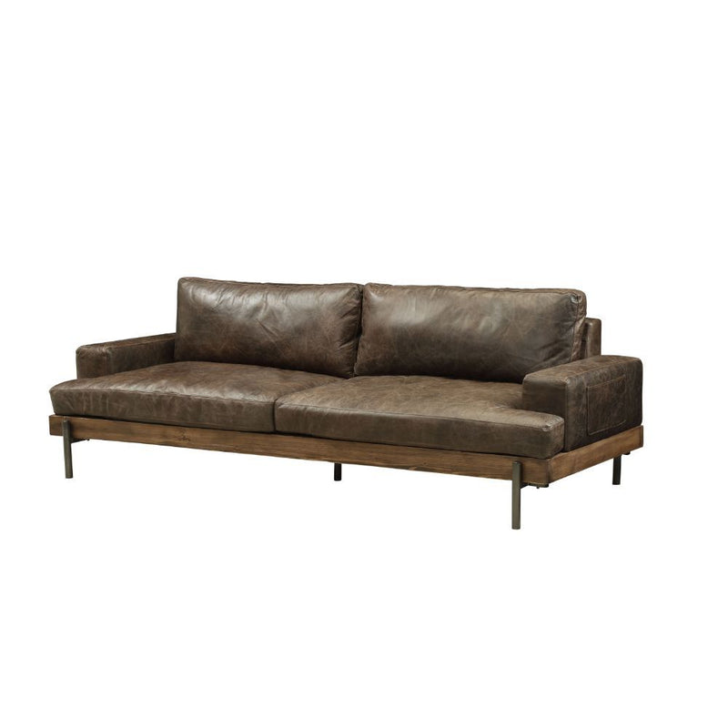 Silchester - Sofa - Distress Chocolate Top Grain Leather & Oak - R&R Furniture Gallery (Fountain Valley, CA)
