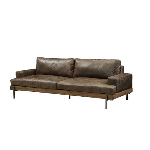 Silchester - Sofa - Distress Chocolate Top Grain Leather & Oak - R&R Furniture Gallery (Fountain Valley, CA)