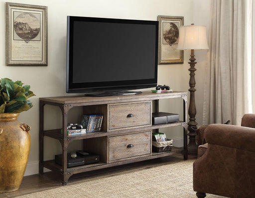 Gorden - TV Stand - Weathered Oak & Antique Silver Metal - R&R Furniture Gallery (Fountain Valley, CA)