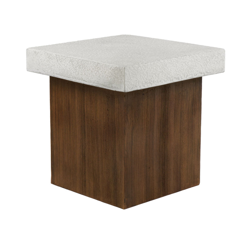 Mgo Square Side Table With Faux Stone Top And Wood Frame - Antique White / Natural Wood - R&R Furniture Gallery (Fountain Valley, CA)