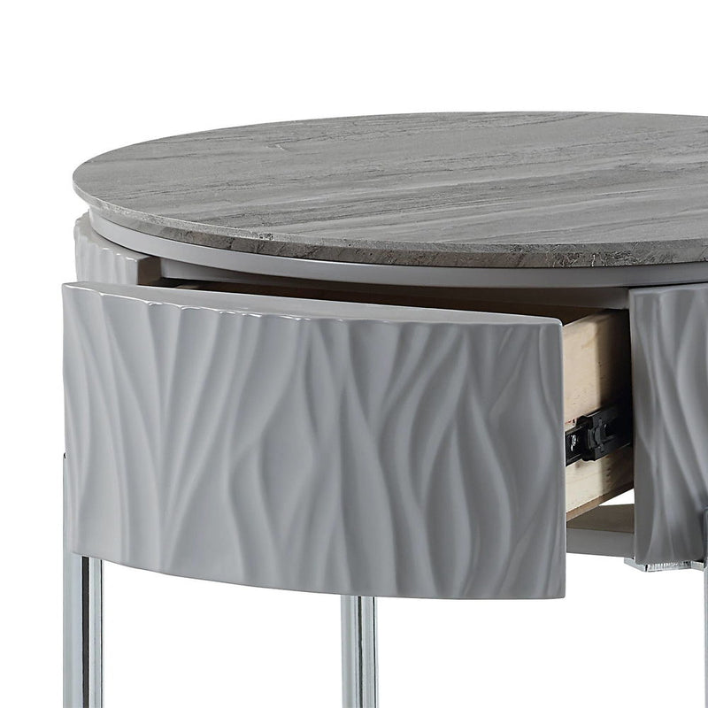 Yukino - End Table - Gray High Gloss & Chrome - R&R Furniture Gallery (Fountain Valley, CA)
