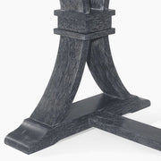 Rustic gray Devingo extendable dining table by Noble House, showing the table with extended leaves and sturdy wooden legs.