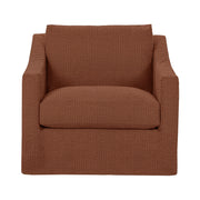Classic Home Kipton swivel chair with a cushioned seat, wooden base, and fabric upholstery, designed for modern living spaces.