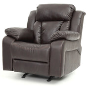 Glory Furniture comfortable rocking motion recliner in plush fabric with padded armrests and a high back for relaxing comfort.