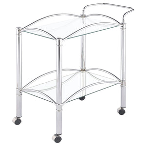 Porch & Den - 2 Tier Rectangular Glass Shelf Bar Cart With Glass - Chrome