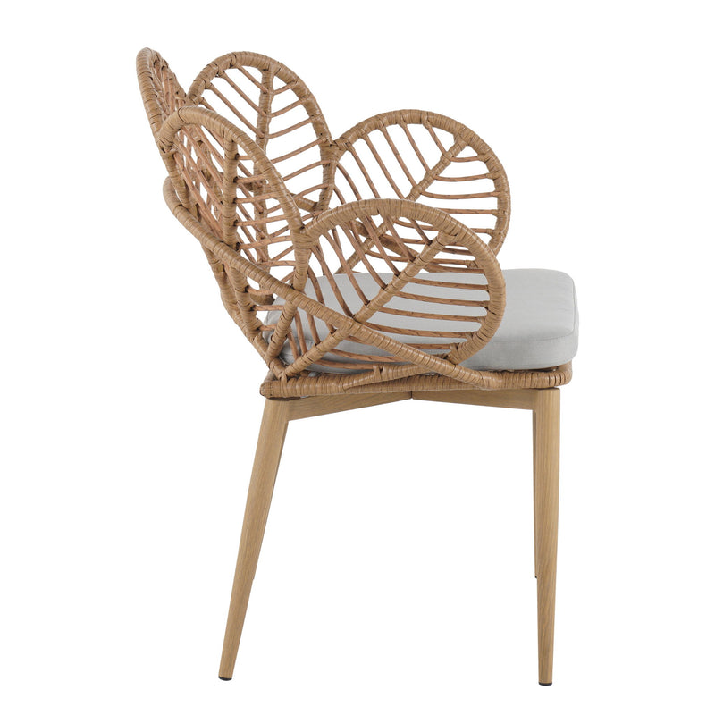 Kirk - Outdoor Wicker Peacock Shape Papasan Style Chair, Teak Finished Leg (Set of 2) - Beige / Light Brown / Light Teak - R&R Furniture Gallery (Fountain Valley, CA)