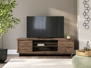 Signature Design by Ashley Zadilyn TV stand with built-in fireplace option, featuring a modern wood finish and storage shelves.