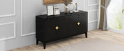 4 Door Sideboard Storage Cabinet For Living Room And Dining Room, 2 Large Cabinets With Gold Handles And Adjustable Shelf - Black - R&R Furniture Gallery (Fountain Valley, CA)