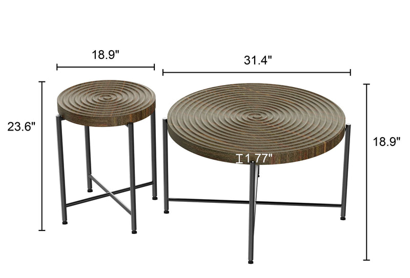 Coffee And End Table Set Waterproof Cover, Distressed Cylindrical Design, Legs Classic Rustic Charm (Set of 2) - R&R Furniture Gallery (Fountain Valley, CA)