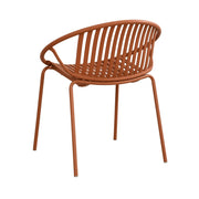 Noble House stackable outdoor chairs set with breathable plastic backrests, weather-resistant design, ideal for patio seating.