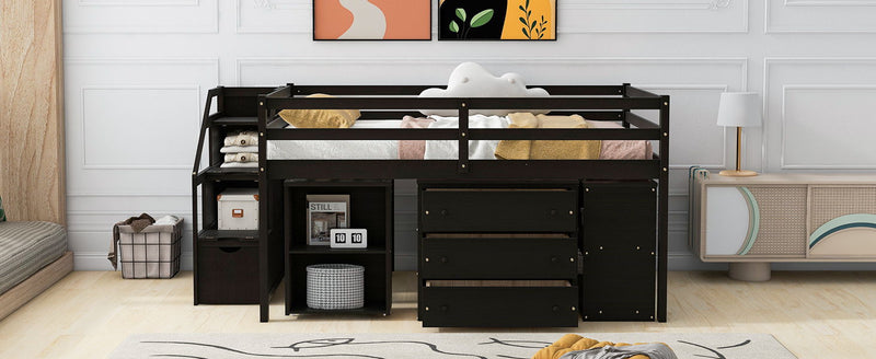 Loft Bed With Retractable Writing Desk And 3 Drawers With Storage Stairs And Shelves - R&R Furniture Gallery (Fountain Valley, CA)