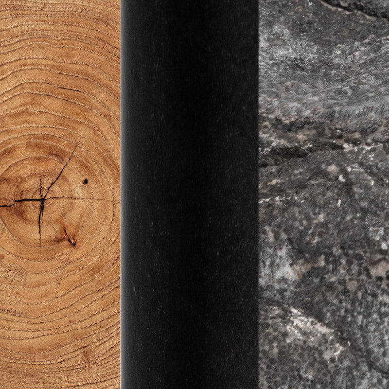 Natural and black Linden end table by Classic Home, showcasing a modern wooden design with a smooth surface and sturdy legs.