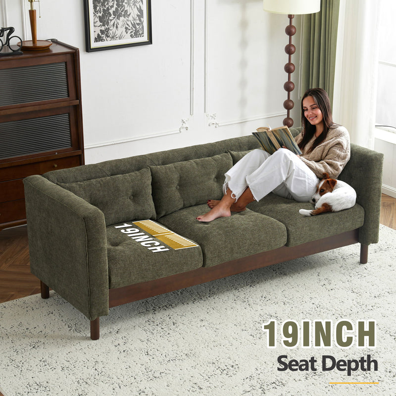 Noble House upholstered modern 3-seater sofa with tufted design, featuring plush cushions and sleek fabric for living room comfort.
