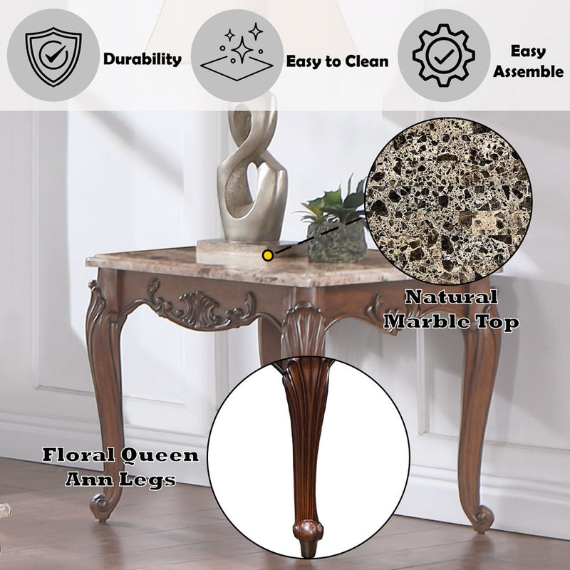 Nayla - End Table - Natural Marble Top & Cherry - R&R Furniture Gallery (Fountain Valley, CA)