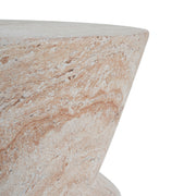 Beige concrete side table with travertine top, lightweight design for outdoor or indoor use, by Noble House.
