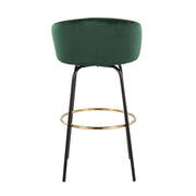 Pair of Lumi Source Claire contemporary glam barstools with footrests, featuring sleek design and modern upholstery.