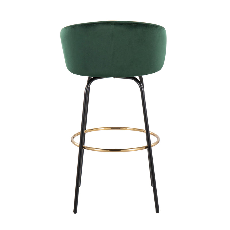 Pair of Lumi Source Claire contemporary glam barstools with footrests, featuring sleek design and modern upholstery.