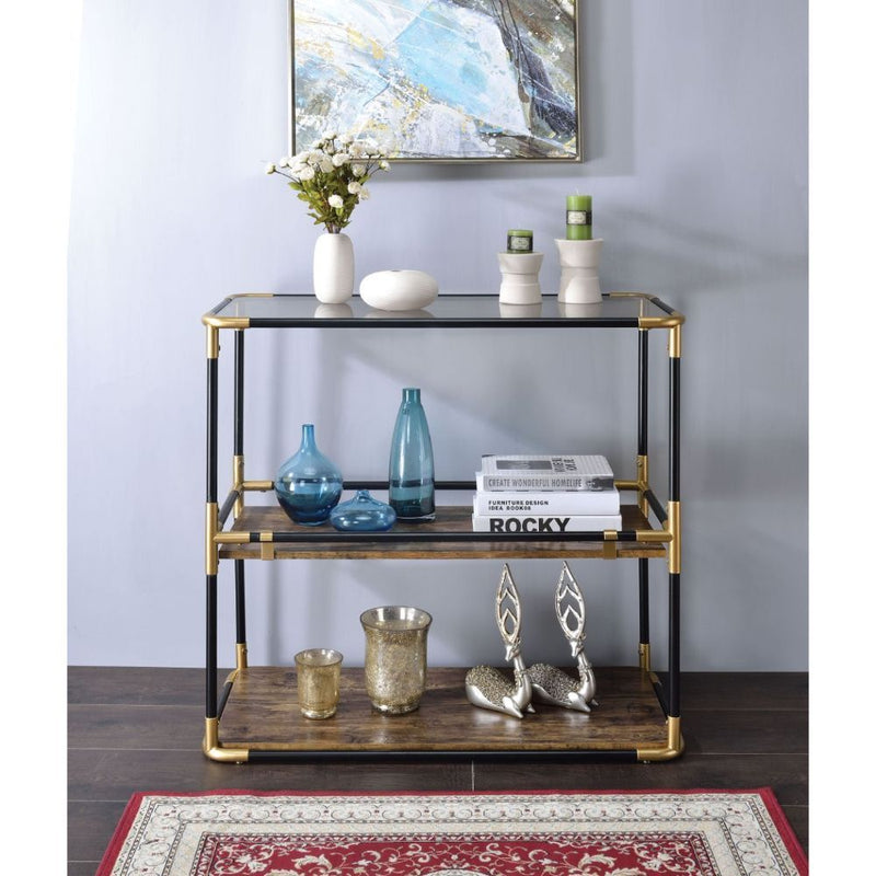 Heleris - Console Table - Smoky Glass Top & Black & Gold - R&R Furniture Gallery (Fountain Valley, CA)