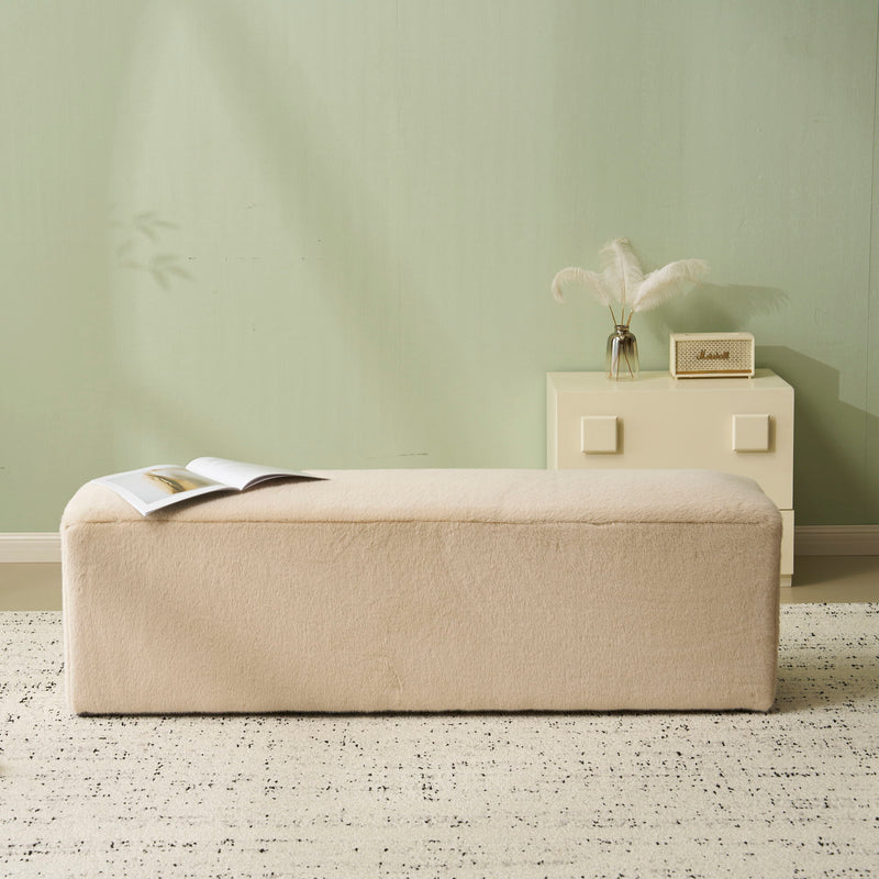 Long Plush Ottoman, Simple Footstool And Seat For Home Use - Almond - R&R Furniture Gallery (Fountain Valley, CA)