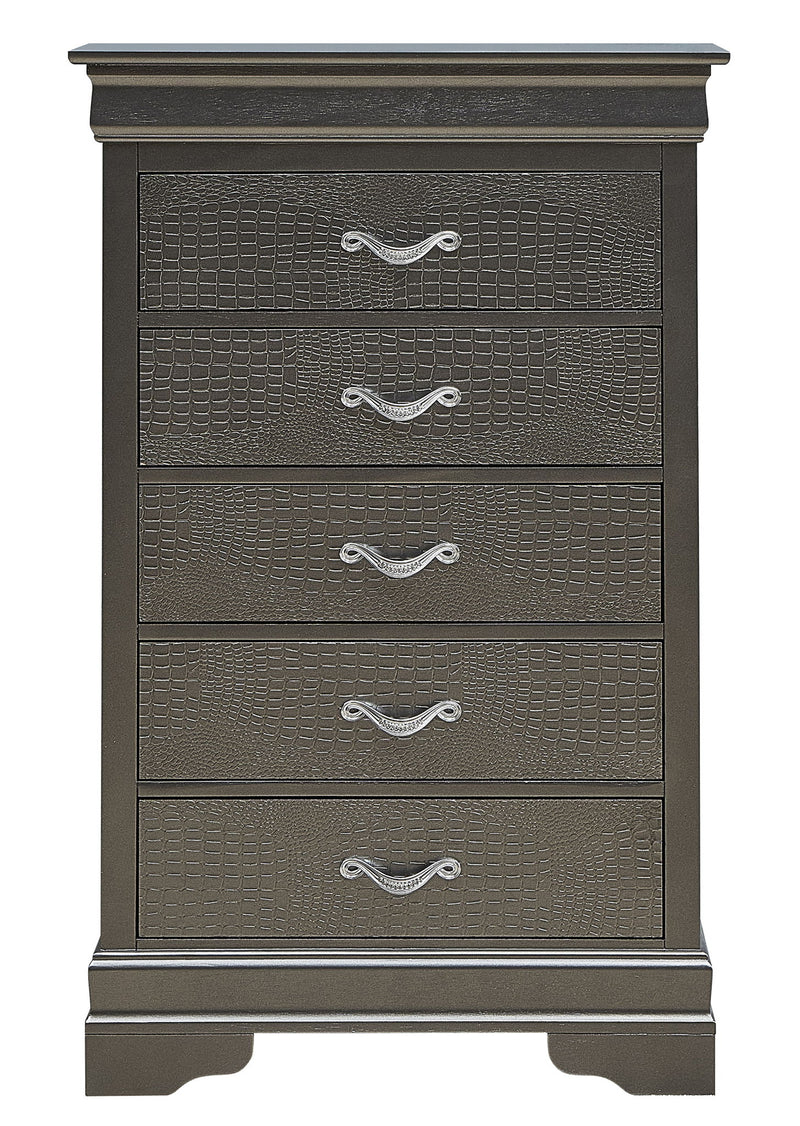 Black metal accent chest with sleek modern design, featuring a sturdy structure and decorative hardware by Glory Furniture.