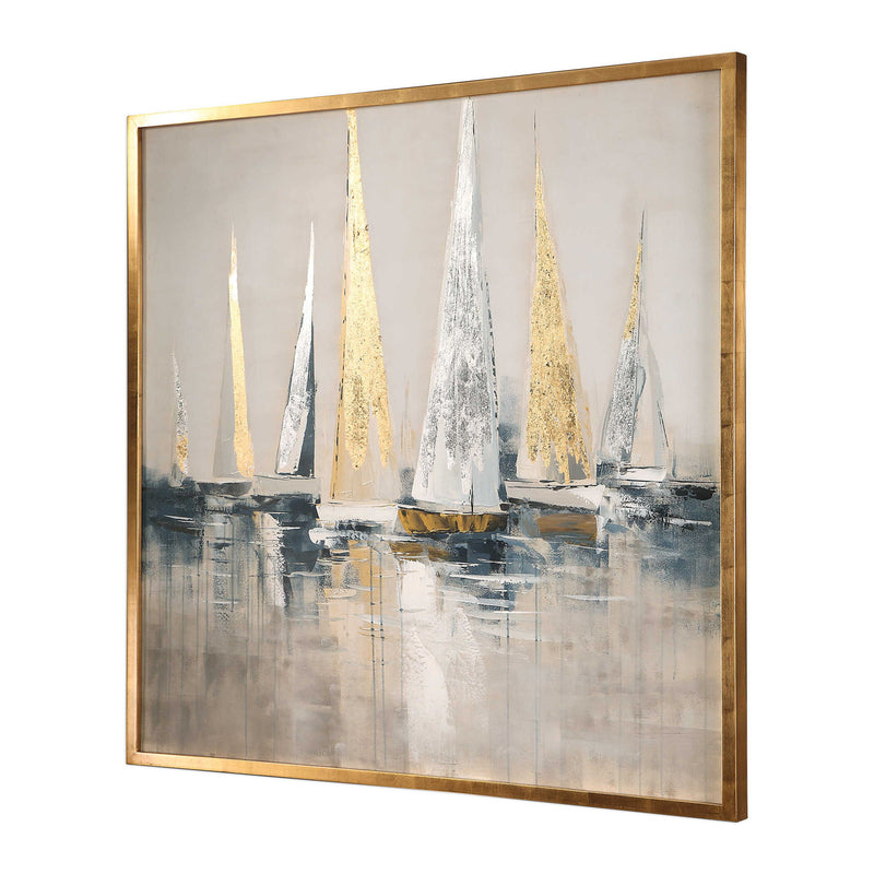 Uttermost Regatta nautical art canvas in blue featuring maritime-themed artwork, suitable for coastal or nautical decor.