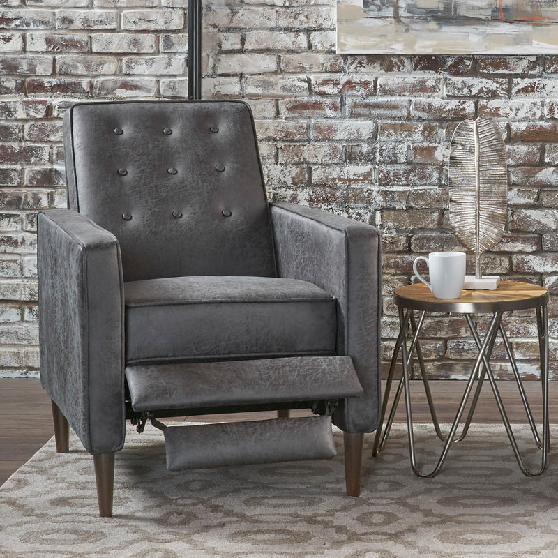 Macedonia - Mid Century Modern Button Tufted Fabric Recliner - Slate - R&R Furniture Gallery (Fountain Valley, CA)