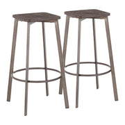 Set of two Lumi Source Clara industrial square barstools in espresso finish, showcasing modern metal and wood design.