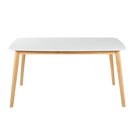 Dining Table With Splayed Rubberwood Legs & Faux Wood Tabletop, Mid Century Modern - White Oak - R&R Furniture Gallery (Fountain Valley, CA)