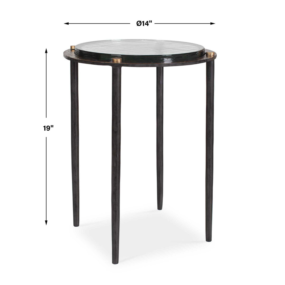 Kennington - Round Glass Accent Table - Black / Brass / Bronze