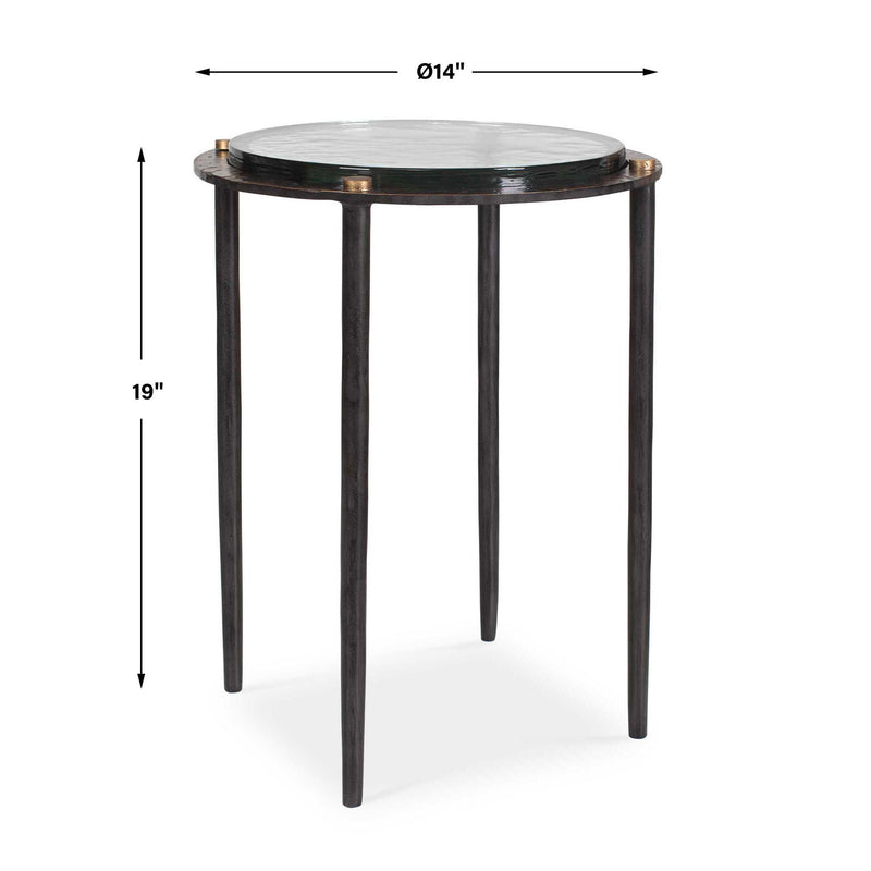 Kennington - Round Glass Accent Table - Black / Brass / Bronze