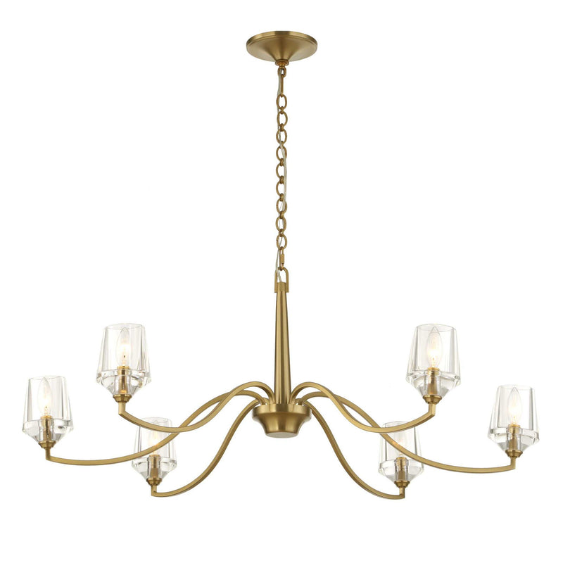 Uttermost Barcelona 6-light brass chandelier with gold finish, featuring elegant metal arms and classic design.