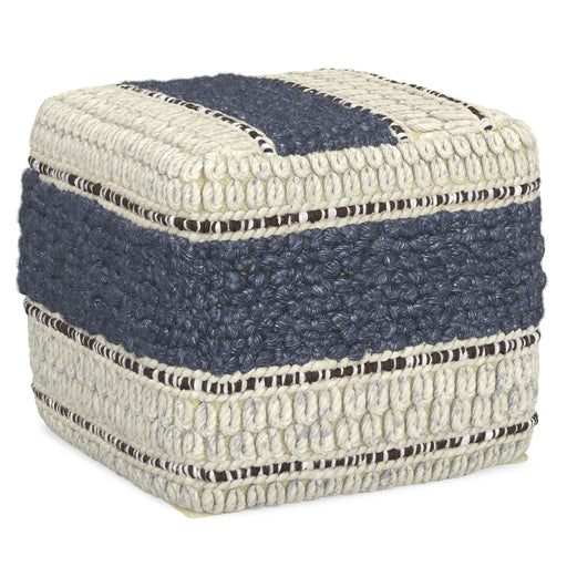 Handcrafted square accent pouf in neutral fabric by Simpli-Home, showcasing its soft, textured surface and modern design.