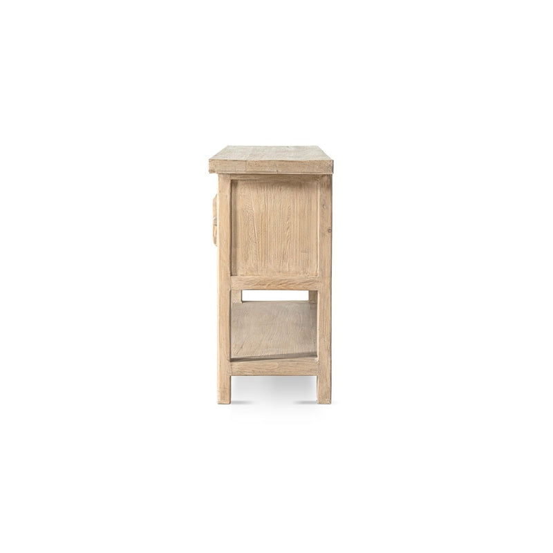 Jennifer Taylor Home Rowan sideboard with natural finish and lower shelf, showcasing modern storage design.