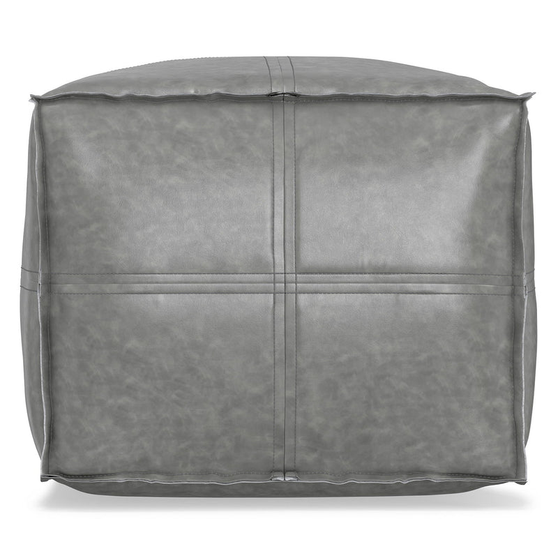Simpli-Home Brody square pouf accent chair with neutral fabric and modern design, versatile for living room or lounge area.
