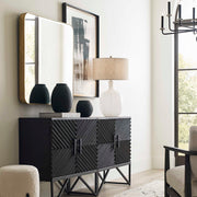 Uttermost Mystere framed contemporary canvas art in black featuring abstract modern design, ready to hang wall decor.