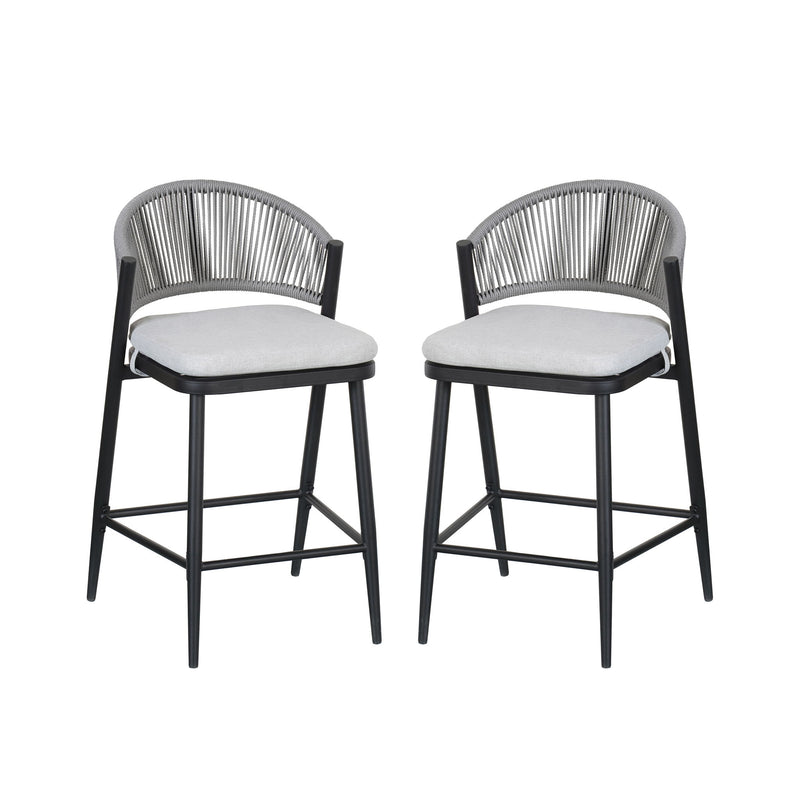 Outdoor 26" Counter Height Metal Frame Counter Stools With Scallop Shaped Backrest & Water Resistant Cushions - R&R Furniture Gallery (Fountain Valley, CA)