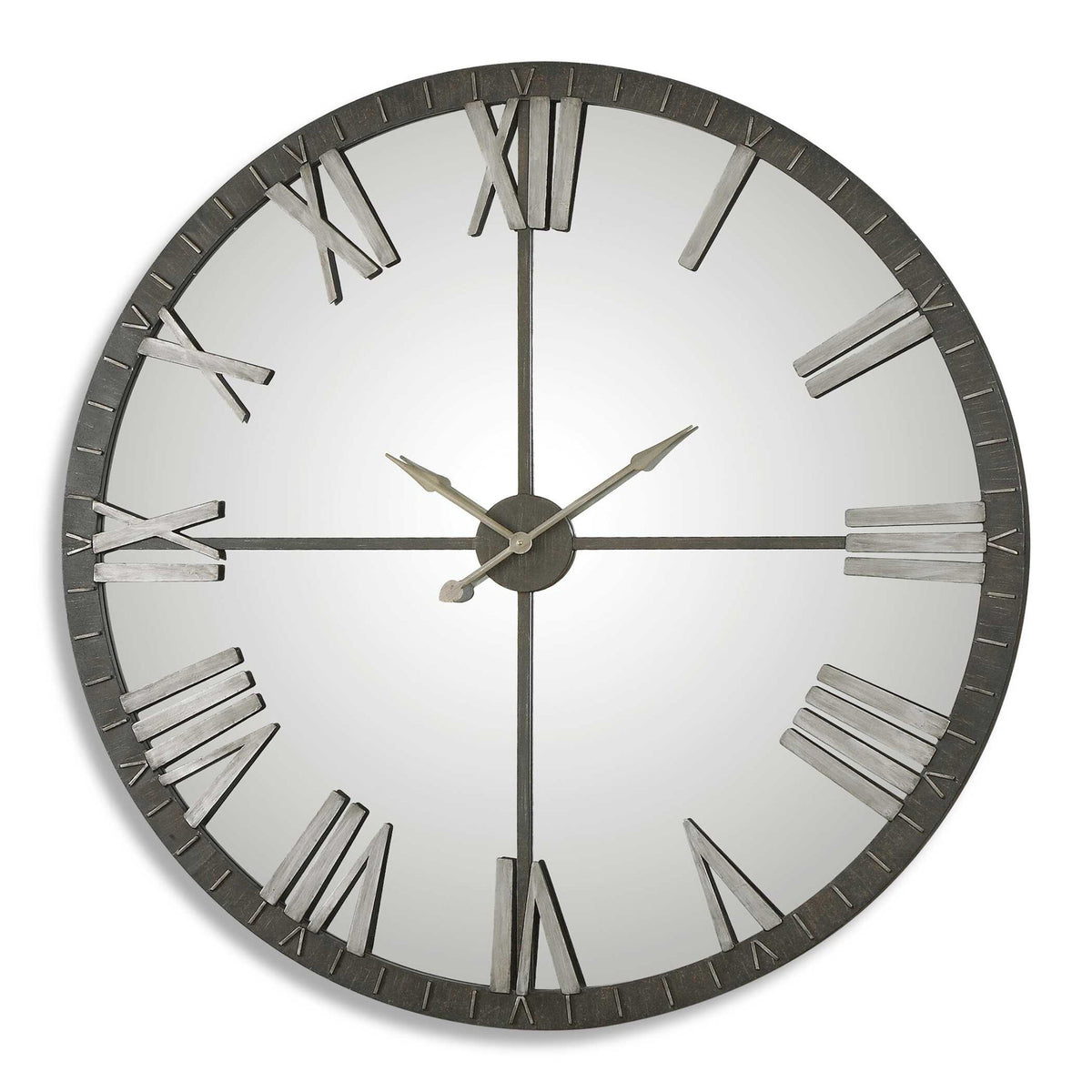 Uttermost Amelie large bronze wall clock with round face and decorative metal frame, stylish home decor clock.