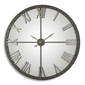 Uttermost Amelie large bronze wall clock with round face and decorative metal frame, stylish home decor clock.