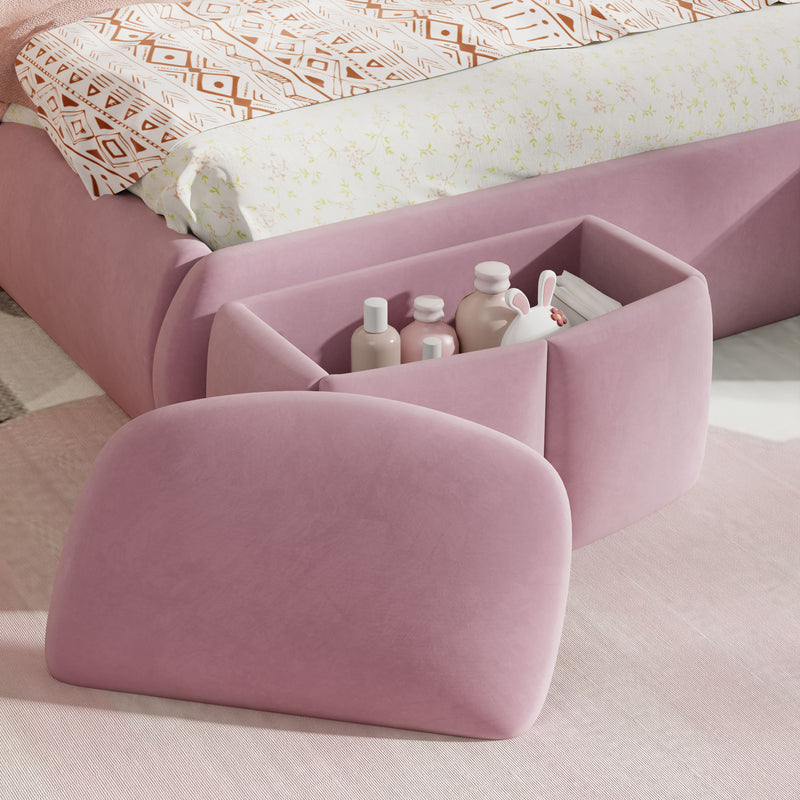 Full Upholstered Platform Bed With Cartoon Ears Headboard And LED Light - Pink - R&R Furniture Gallery (Fountain Valley, CA)