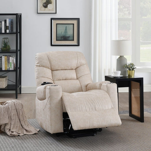 Nairi - Power Recliner With Lift & Heating & Massage - Ivory Leather Aire - R&R Furniture Gallery (Fountain Valley, CA)