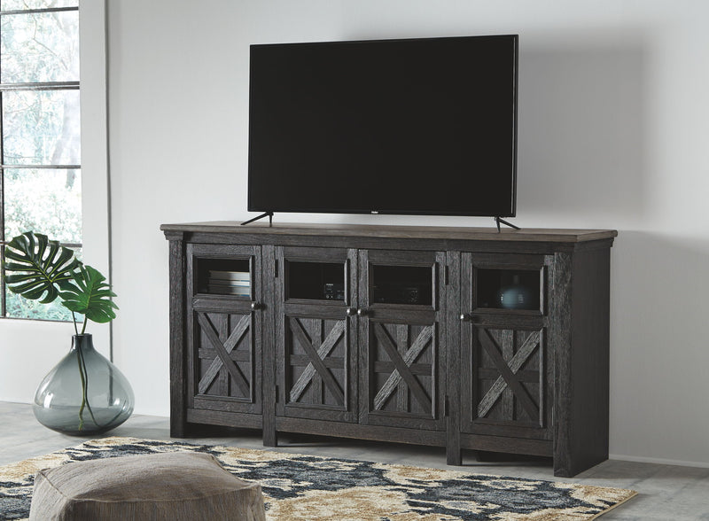 Tyler Creek - Extra Large TV Stand - Black / Gray - R&R Furniture Gallery (Fountain Valley, CA)