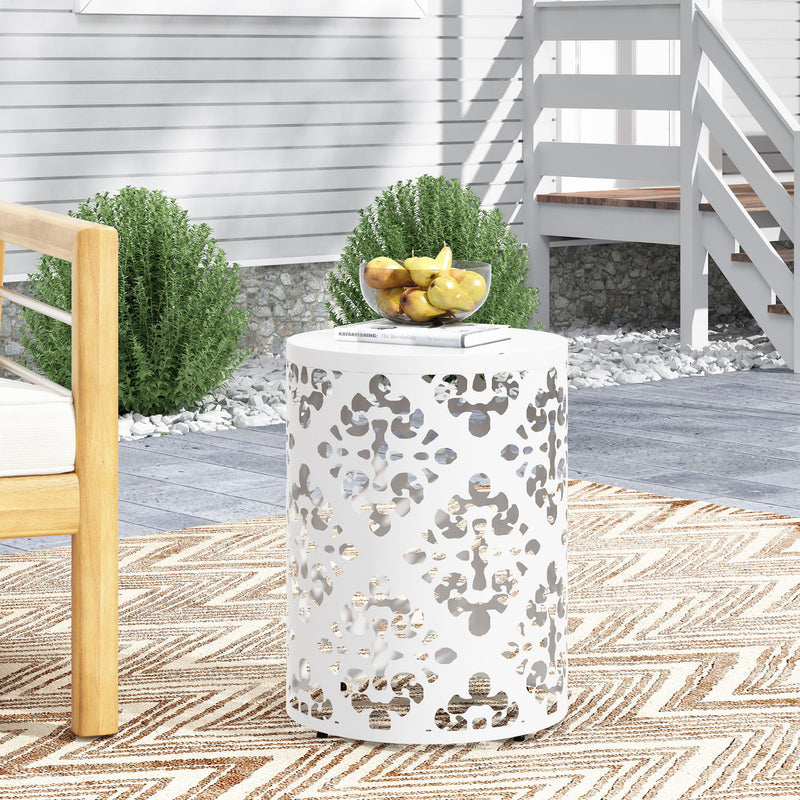 Modern outdoor metal end table by Noble House featuring a sleek design and durable construction for outdoor use.
