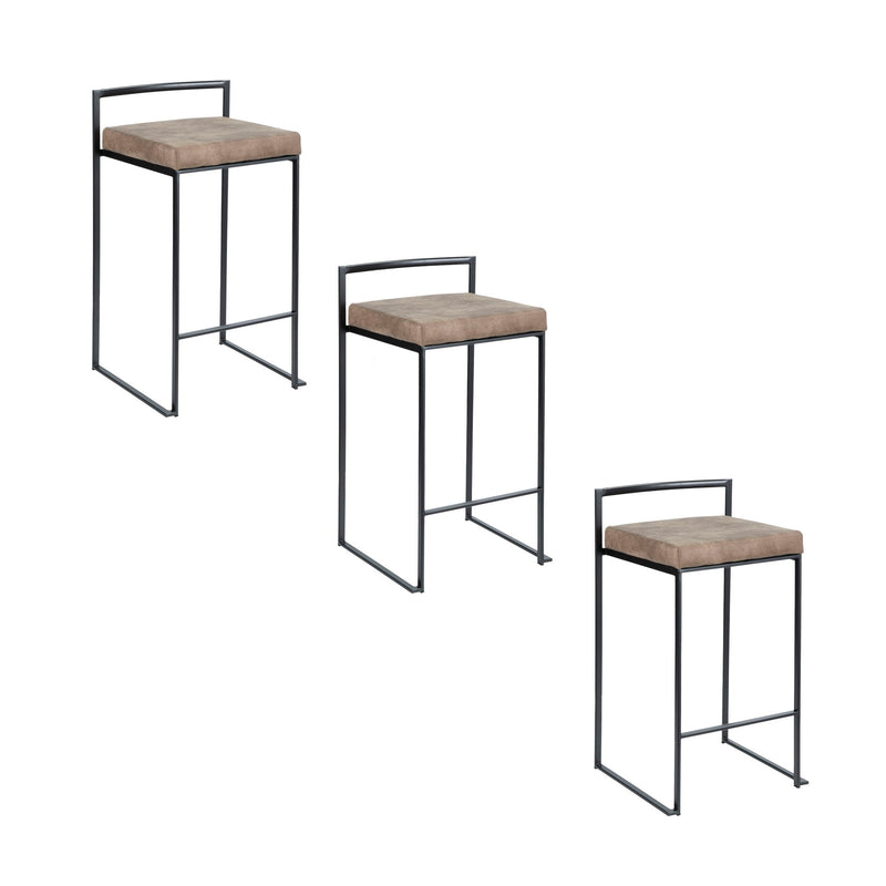 Lumi Source Fuji contemporary stackable counter stool set with sleek modern design and wooden legs, ideal for kitchen or bar seating.