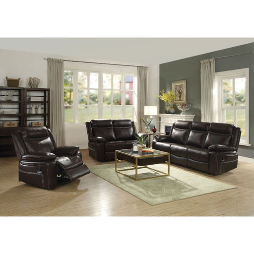 Corra - Motion Loveseat - Espresso Synthetic Leather - R&R Furniture Gallery (Fountain Valley, CA)