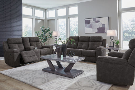 Benchcraft Brysonview reclining sofa and loveseat set in a modern living room with plush fabric and comfortable seating.