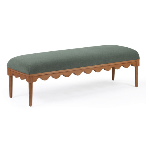Vegan mohair upholstered bench with walnut wood legs by TOV Furniture, showcasing plush fabric and sturdy wooden base.