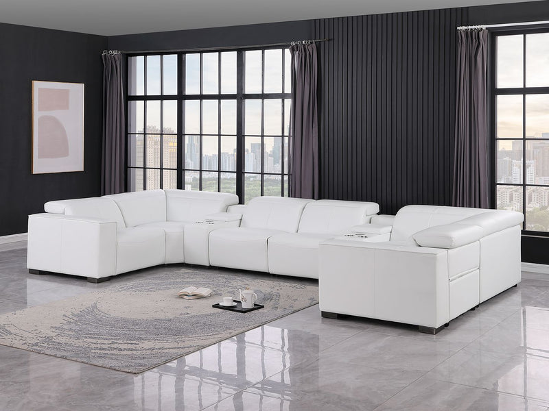 1208 - 8 Piece U Shaped Leather Sectional With 4 Power Recliner & Power Headrests - White - R&R Furniture Gallery (Fountain Valley, CA)