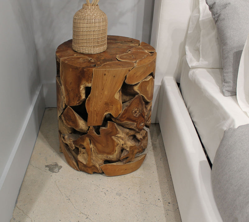 One Teak Slice Round End Table in Warm Teak
